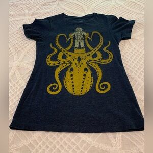 Heathered Navy Blue Shirt with Yellow Octopus & Diver from Curbside Clothing.